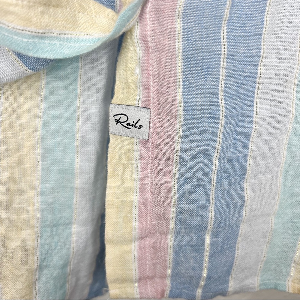 Rails Charli Jubilee Metallic Rainbow Stripe Long Sleeve Linen Button Down Sz XS - Picture 9 of 9